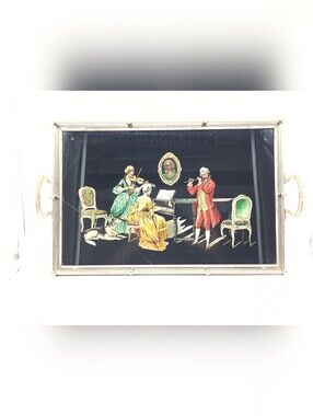 1940s Elegant Vintage-Style Music Scene Serving Tray - Black with Gold Accents